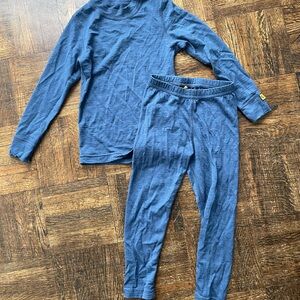 Menique Kids Organic Wool Base Layer Set, Blue